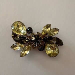 Vintage Rhinestone Brooch Peridot Green Topaz Navettes Quality
